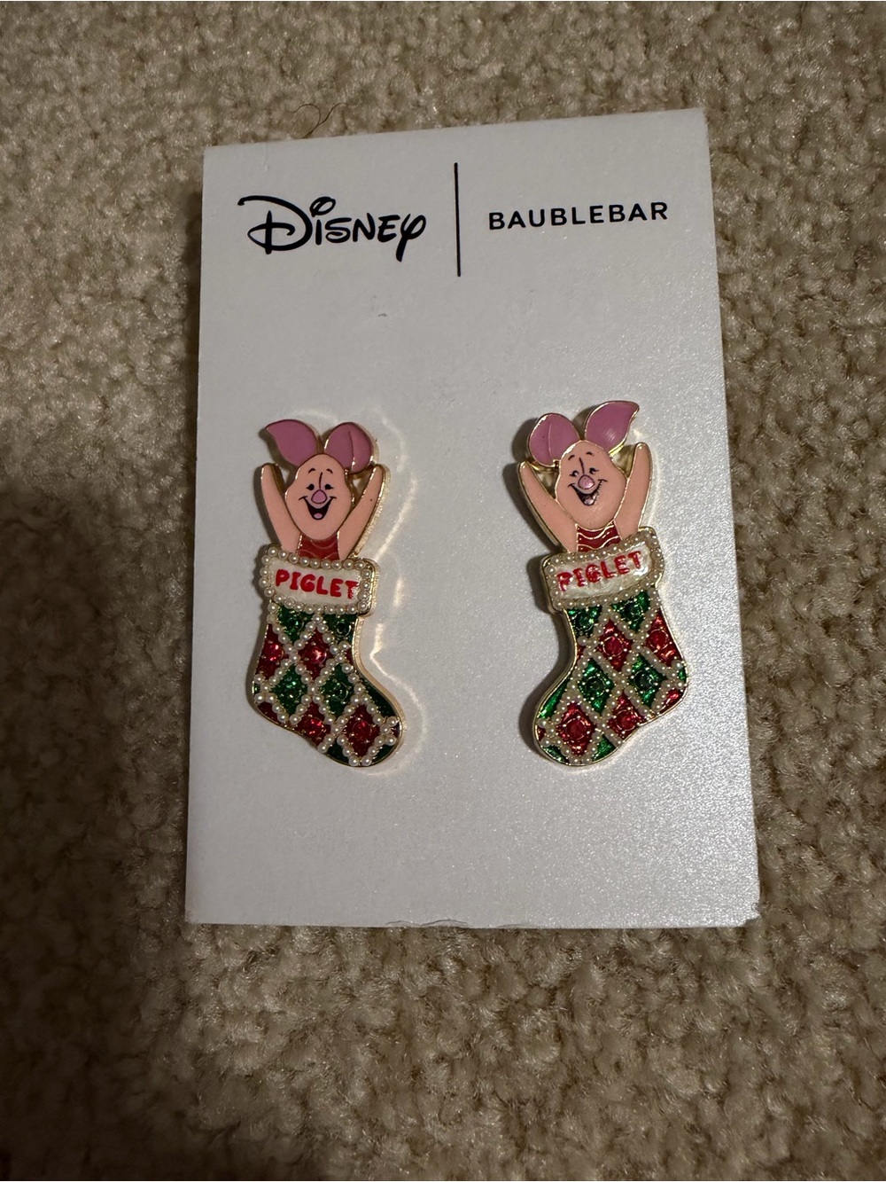 BaubleBar Pink & Green Piglet Stocking Stud Earrings